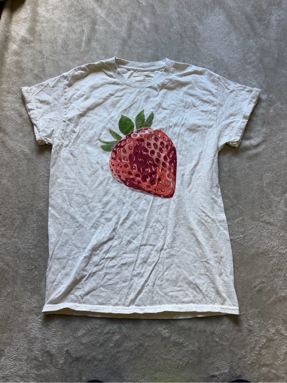 Anthropologie White Tee with Strawberry Graphic